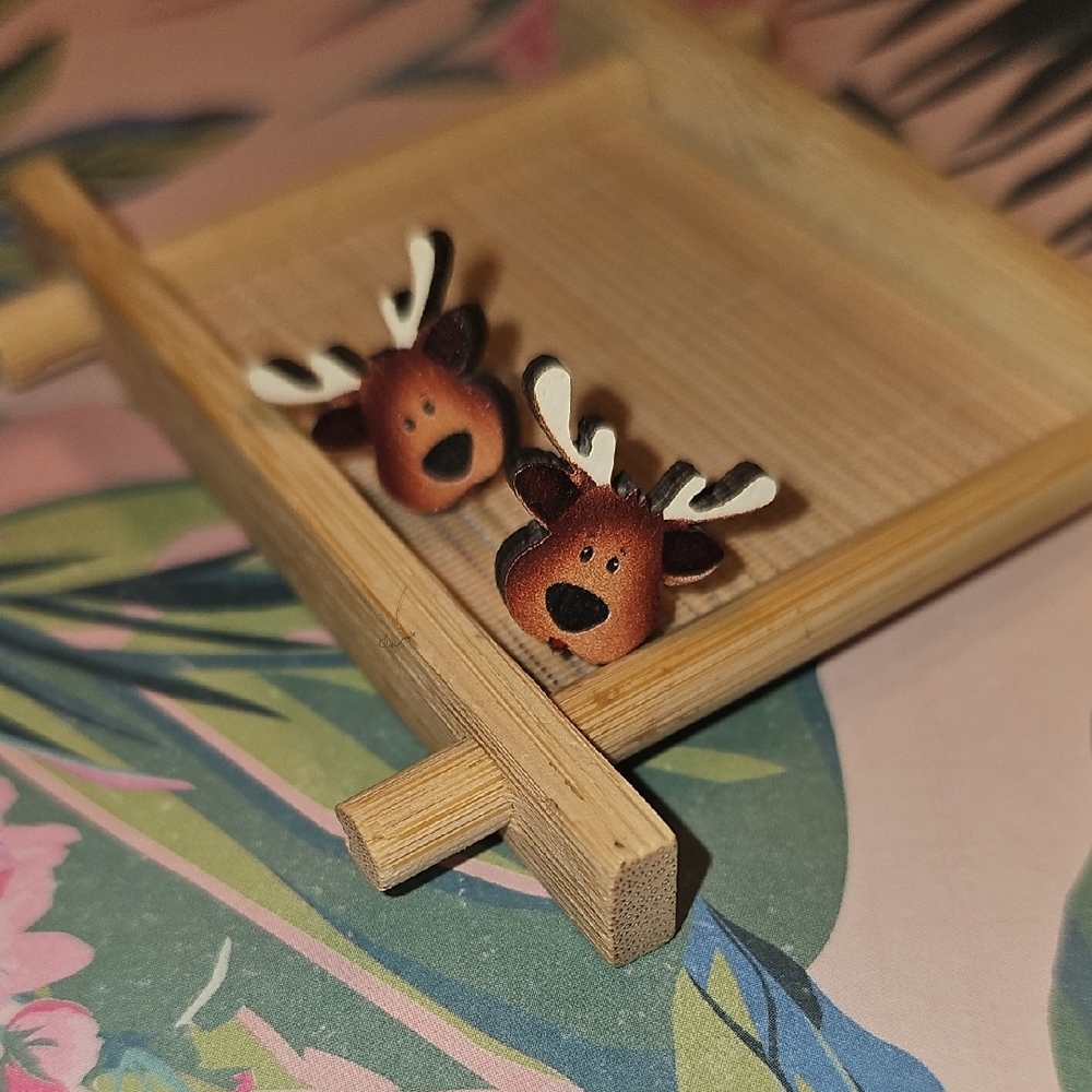 Cute Wooden Reindeer Earrings